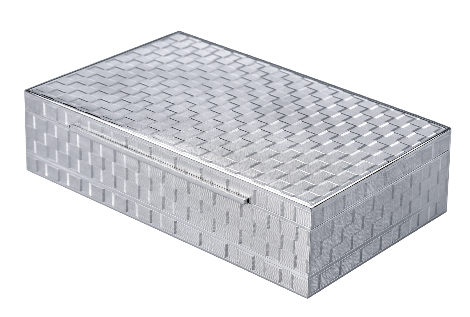 Closed Gajjar Silver presentation box with basketweave engraving